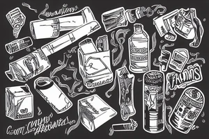 Cigarettes and alcohol in the mountains tattoo idea