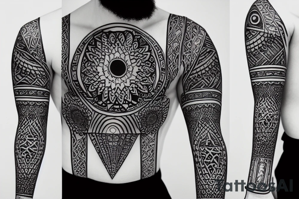 Alien language style geometric mandala tattoo idea