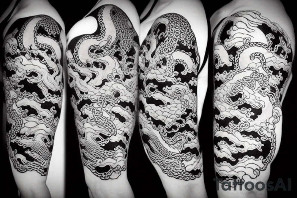 japanese dragon in the shoulder, with its tail around the left arm tattoo idea