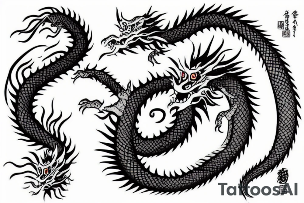 japanese dragon in the shoulder, with its tail around the left arm tattoo idea