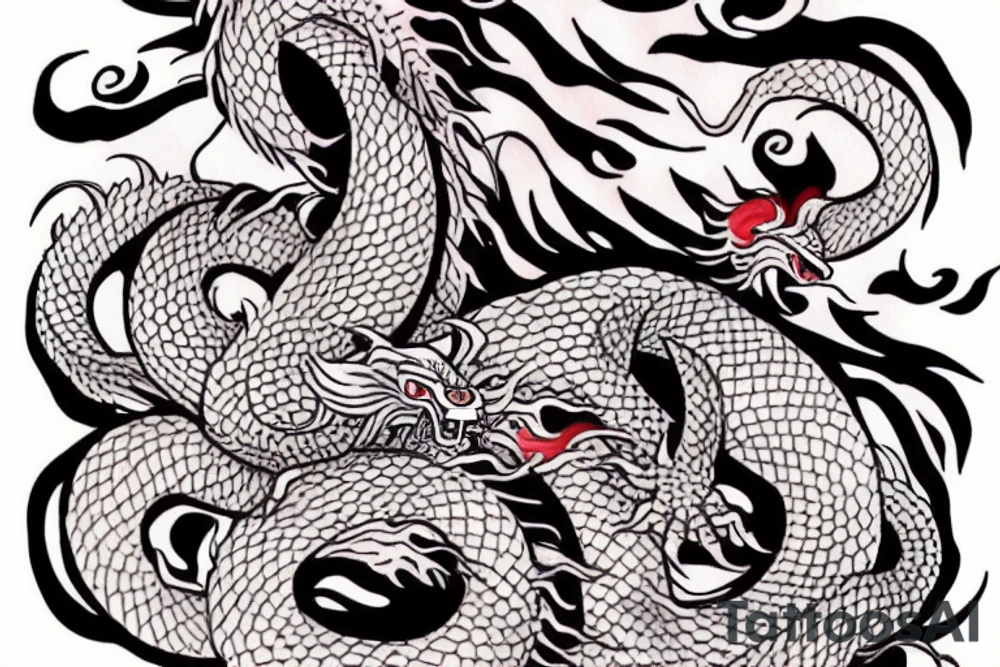 japanese dragon with its tail around the left arm tattoo idea