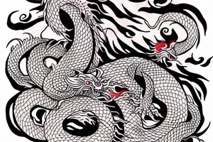 japanese dragon with its tail around the left arm tattoo idea