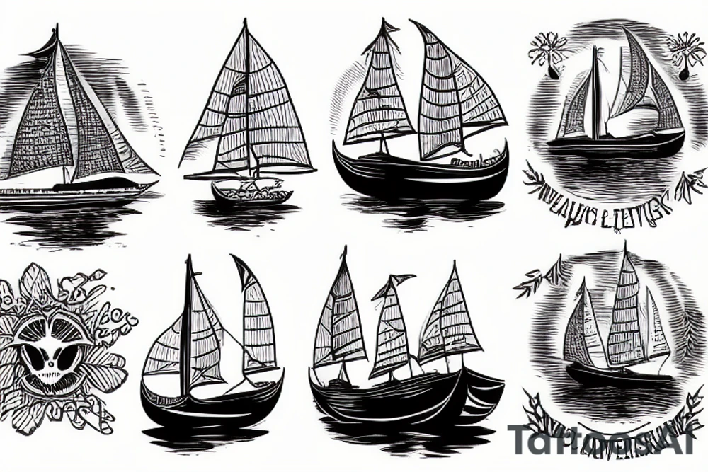 Funeral boat sailing down a river tattoo idea