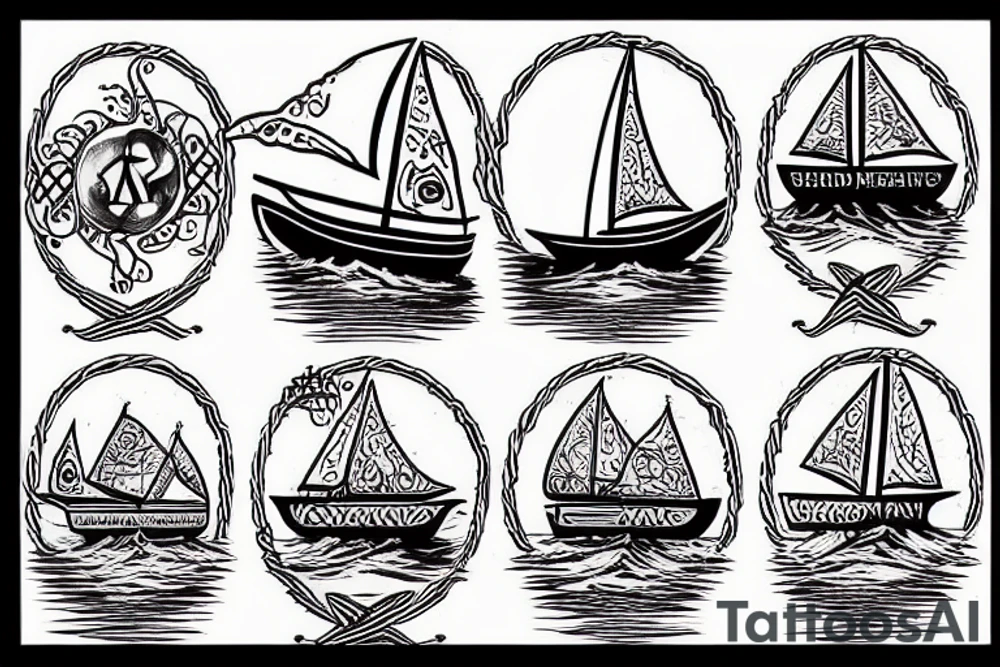 Funeral boat sailing down a river tattoo idea