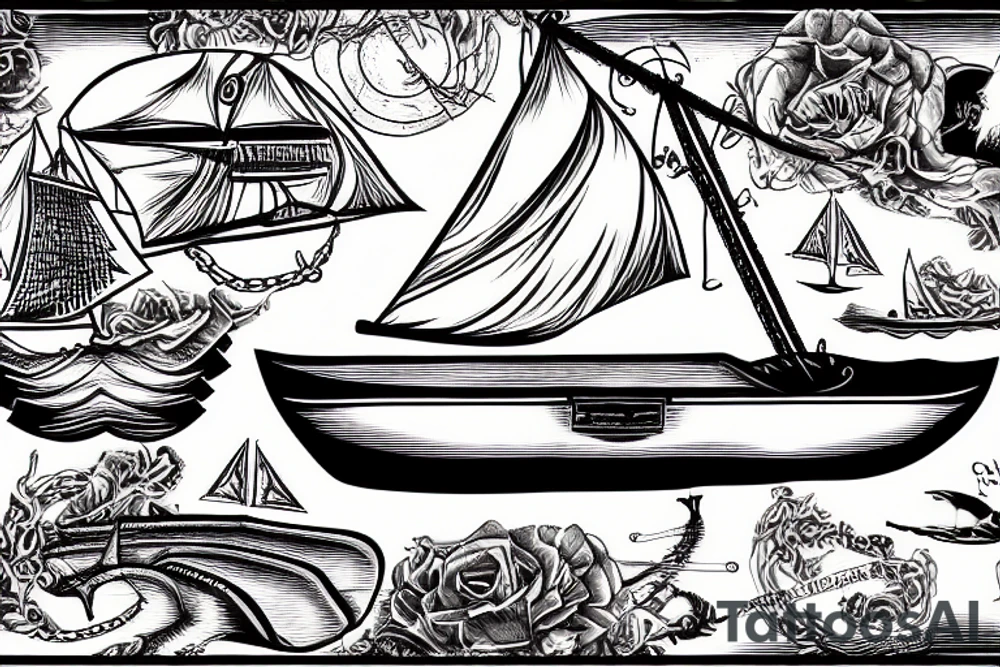 corpse boat sailing down a river tattoo idea