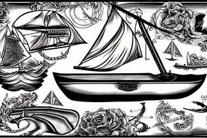 corpse boat sailing down a river tattoo idea
