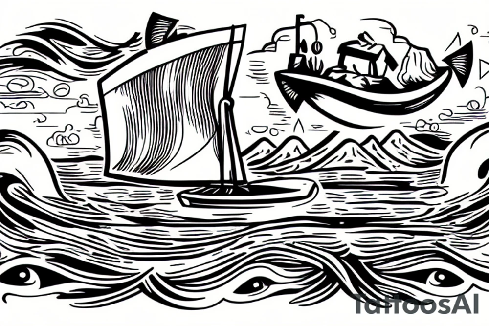 corpse boat sailing down a river tattoo idea