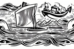 corpse boat sailing down a river tattoo idea