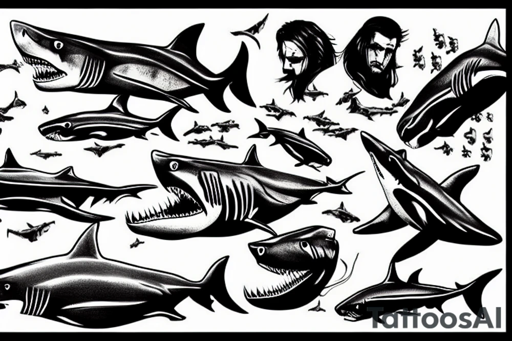 A huge shark in the style of a western movie. tattoo idea