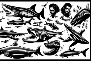 A huge shark in the style of a western movie. tattoo idea