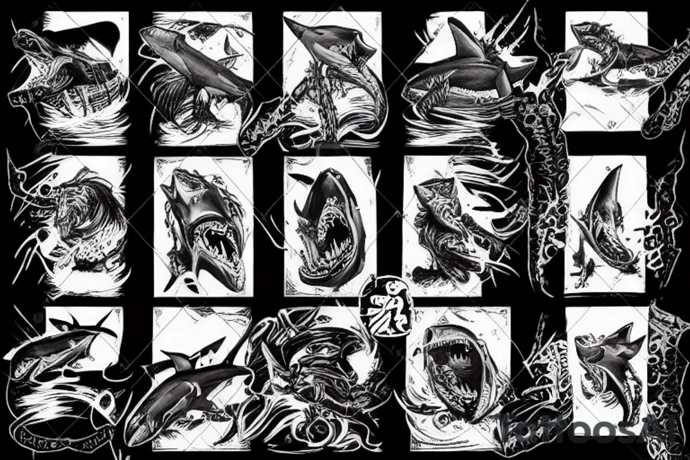 A huge shark in the style of a western movie. tattoo idea