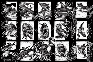 A huge shark in the style of a western movie. tattoo idea