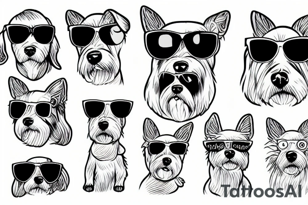a surfing dog with sunglasses tattoo idea
