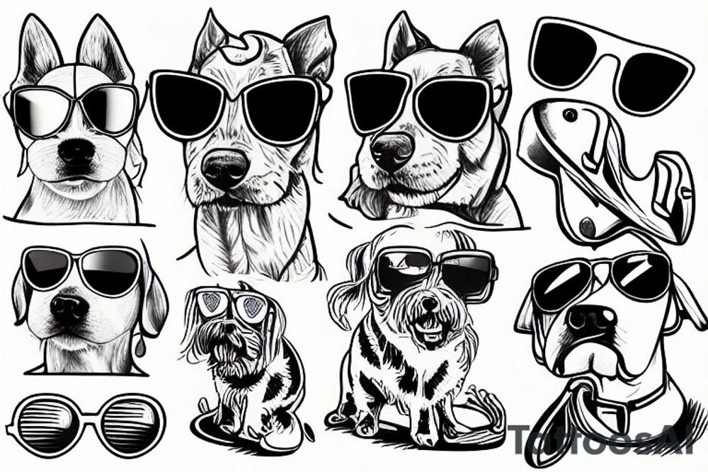 a surfing dog with sunglasses tattoo idea