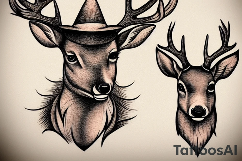 Deer with a hat tattoo idea