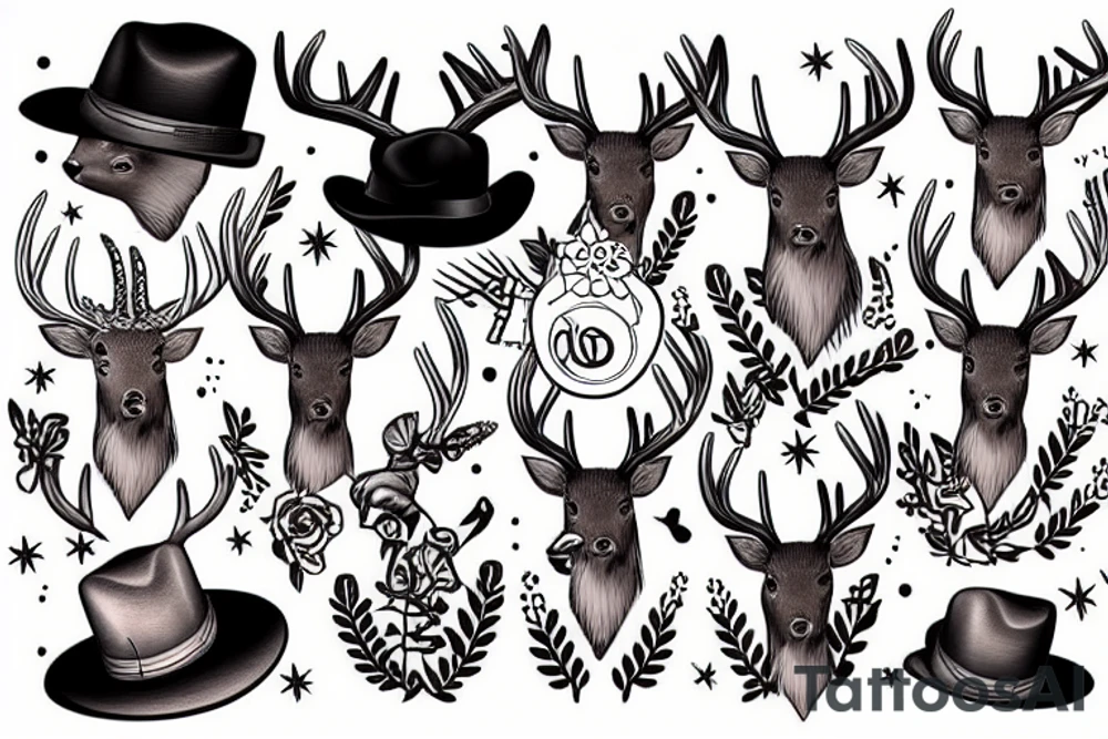 Deer with a hat tattoo idea