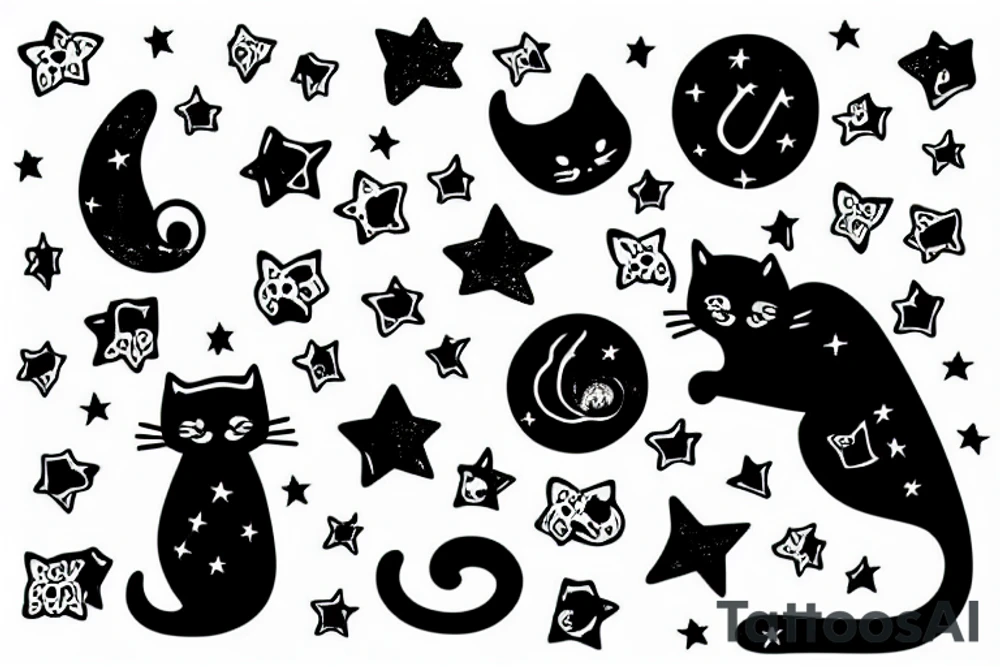 A cat sitting on a star tattoo idea
