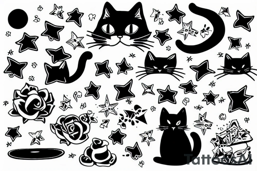 A cat sitting on a star tattoo idea