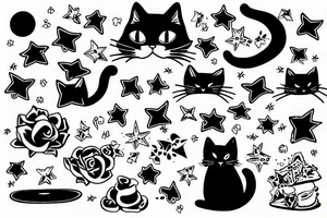 A cat sitting on a star tattoo idea