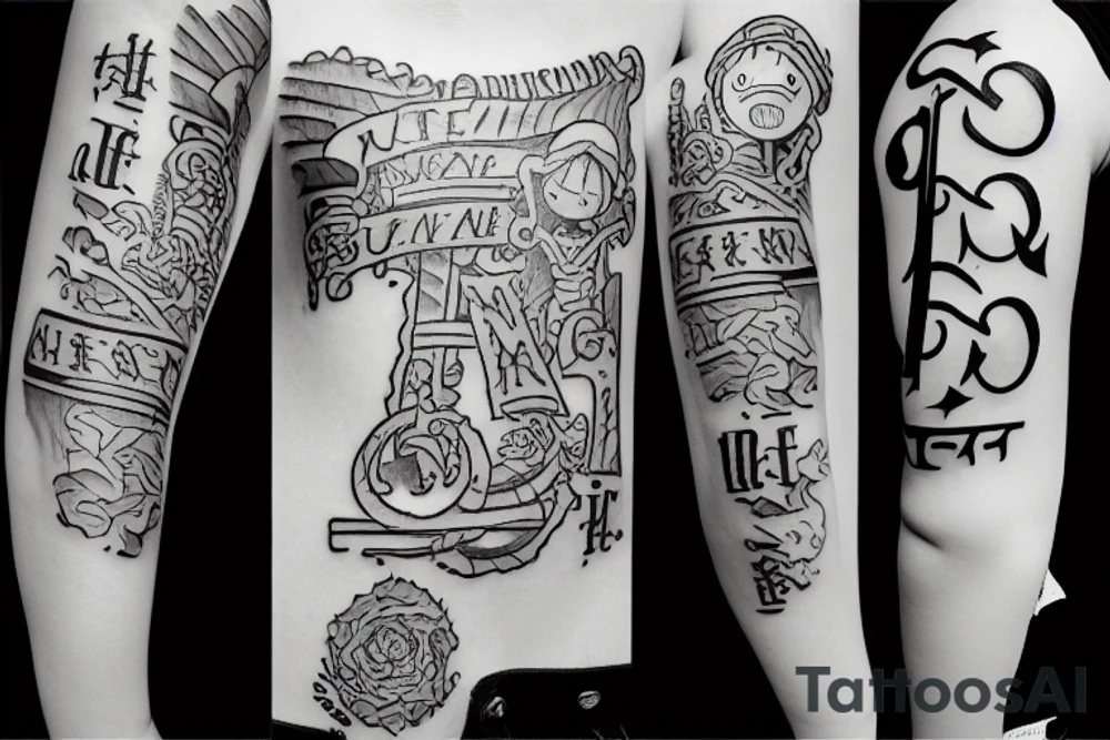 one piece written in phenicien alphabet tattoo idea