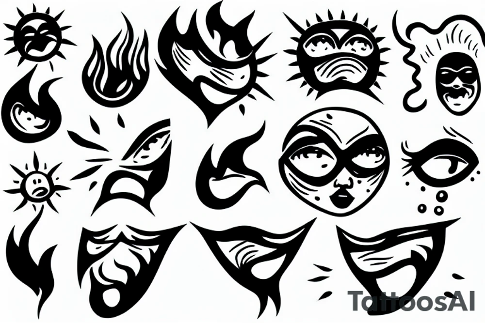 sun face blowing fire tattoo idea