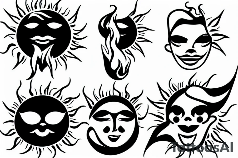 sun face blowing fire tattoo idea