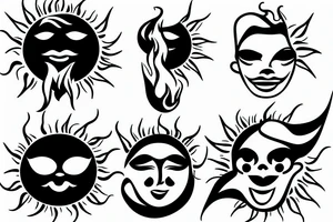 sun face blowing fire tattoo idea