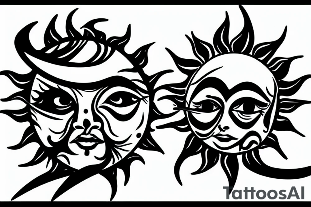 sun face blowing fire tattoo idea