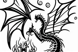 Black Dragon with candle. Trees in background. tattoo idea