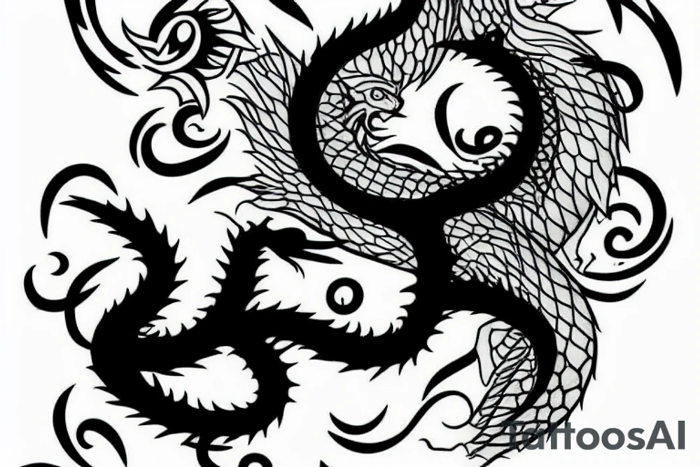 Black Dragon with candle. Trees in background. tattoo idea