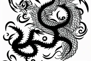 Black Dragon with candle. Trees in background. tattoo idea