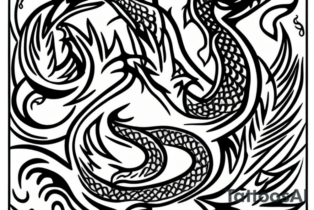 Black Dragon with candle. Trees in background. tattoo idea