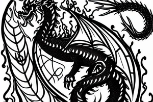Black Dragon with candle. Trees in background. tattoo idea