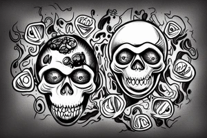 crazy monkey head and skull with brains showing and dripping blood from skull tattoo idea