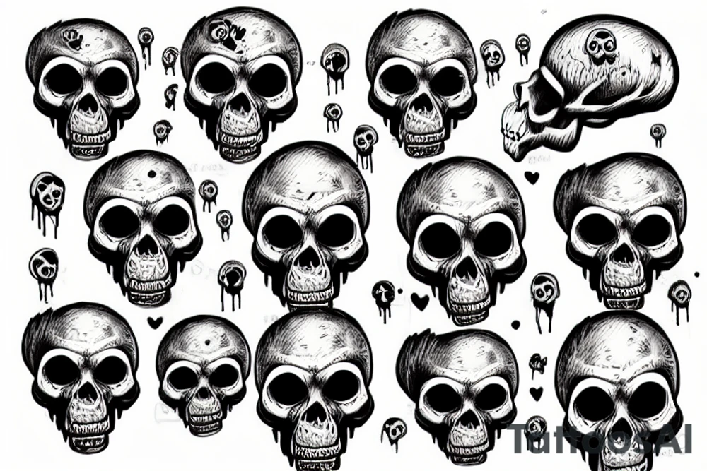 crazy monkey head and skull with brains showing and dripping blood from skull tattoo idea