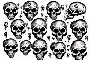 crazy monkey head and skull with brains showing and dripping blood from skull tattoo idea