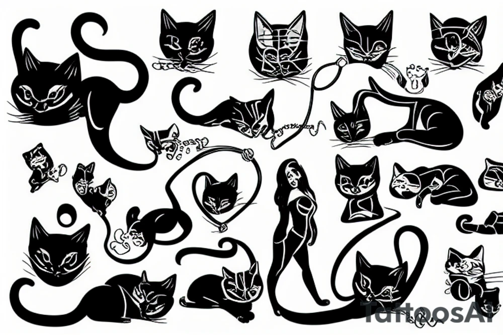 Dominatrix surrounded by cats tattoo idea