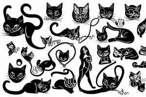Dominatrix surrounded by cats tattoo idea