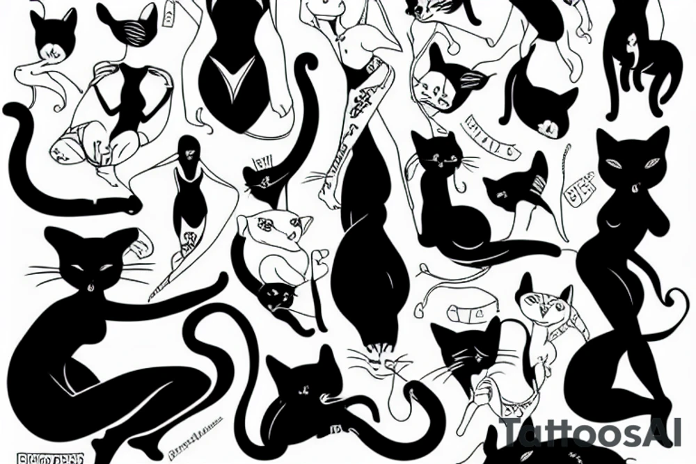 Dominatrix surrounded by cats tattoo idea