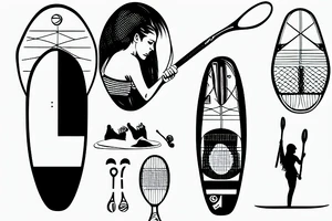 tall woman paddle boarding and holding a tennis racket tattoo idea