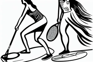 tall woman paddle boarding and holding a tennis racket tattoo idea