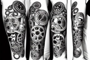 mechanical forearm with steampunk gears tattoo idea