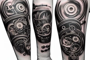mechanical forearm with steampunk gears tattoo idea