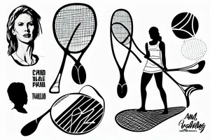 tall woman paddle boarding and holding a tennis racket tattoo idea