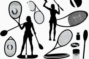tall woman paddle boarding and holding a tennis racket tattoo idea