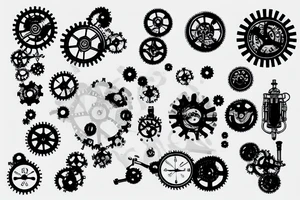 open wound whereby steampunk gears are seen tattoo idea