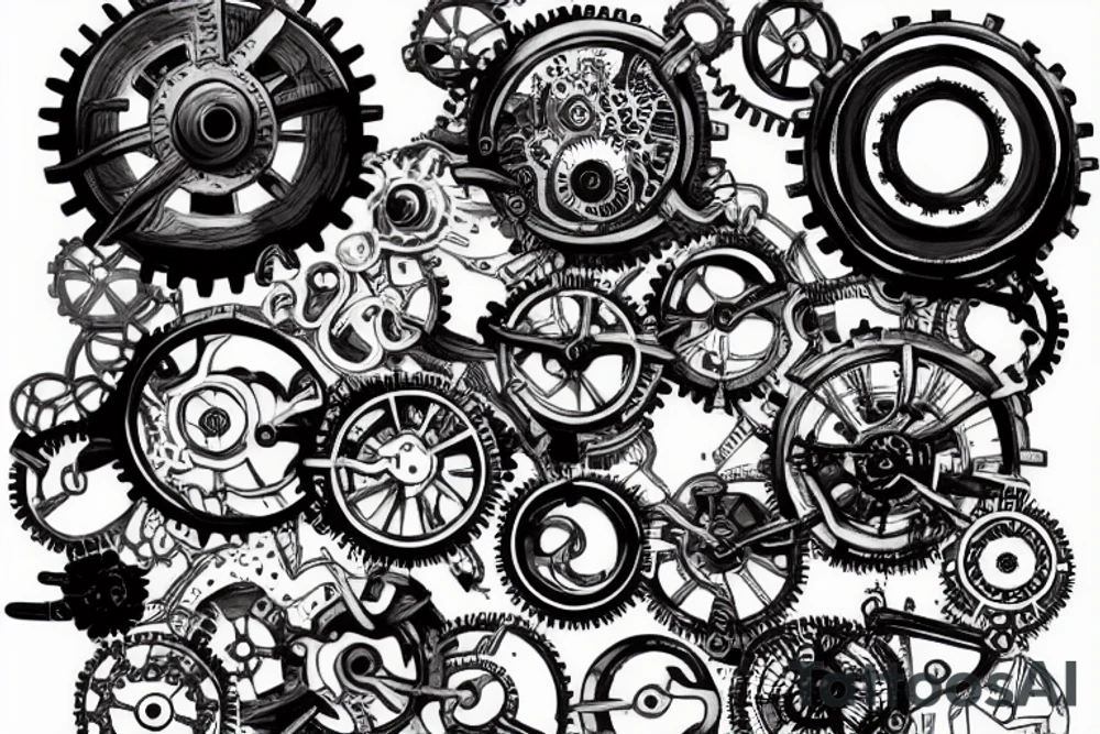 open wound whereby steampunk gears are seen tattoo idea