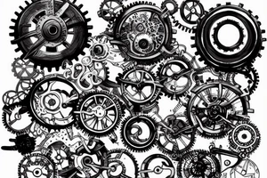 open wound whereby steampunk gears are seen tattoo idea