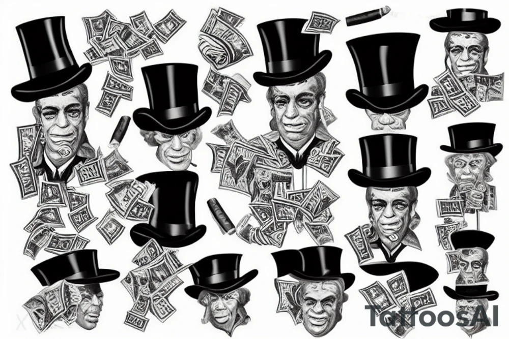 cigar smoking money with top hat tattoo idea