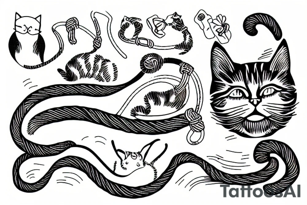 cat playing with rope tattoo idea